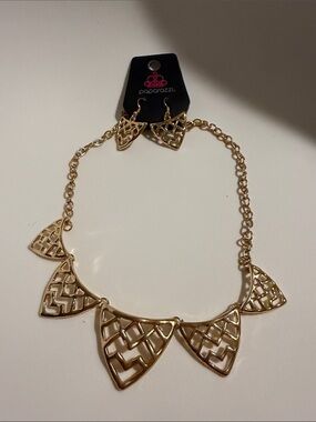 paparazzi Gold Geometric Cutout Triangle Necklace and Earrings Set